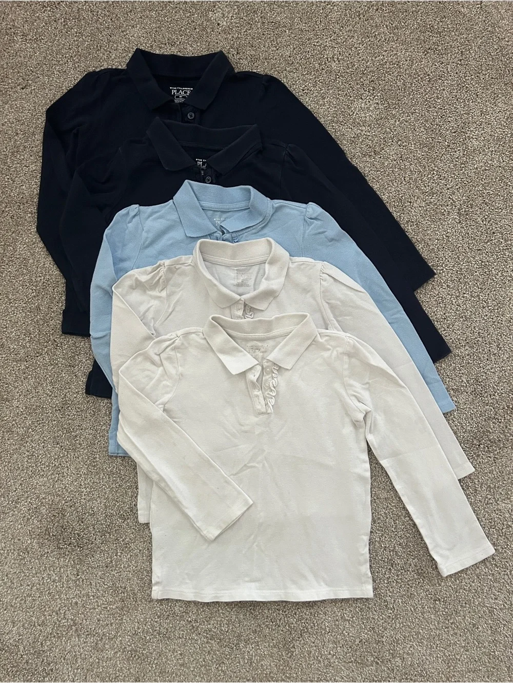 5 Pk Girls Uniform Long Sleeve Ruffle Soft Stretch Pique Polo Shirt Size 5T